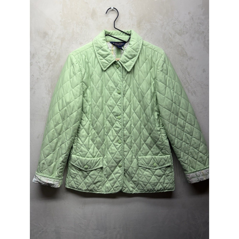 VTG Brooks Brothers Jacket Women's 8 Quilted Green Plaid Lined Pea Coat 90s